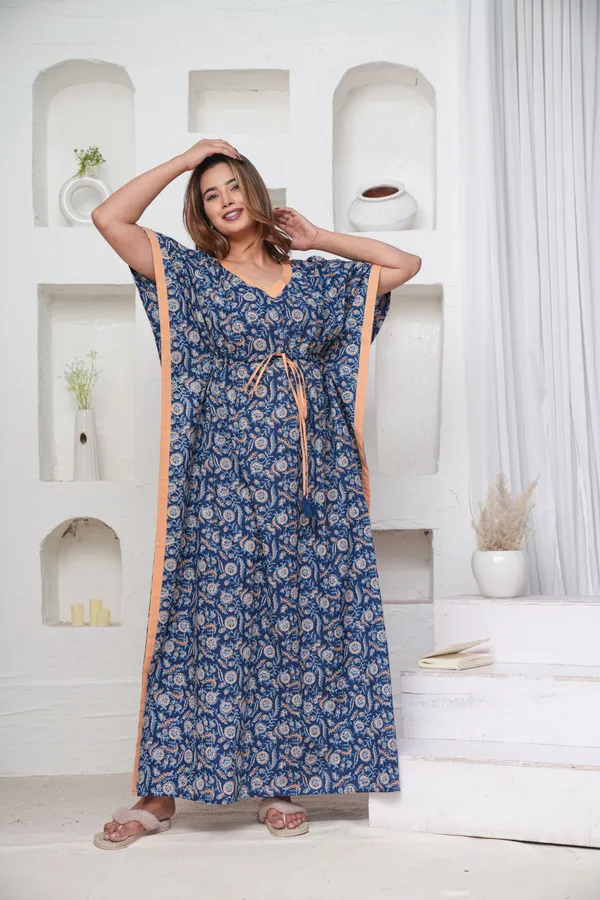 Orange_Flower-Blue_LoungeWear_Pure_Cotton_Kaftan