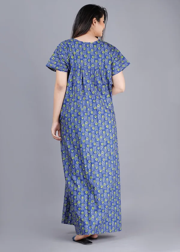 Flower-Blue_Procian-Print_Pure_Cotton_NightGown