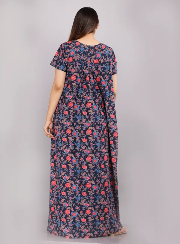 Eight_Colour_Flower-Navy_Blue_Discharge-Print_Pure_Cotton_NightGown