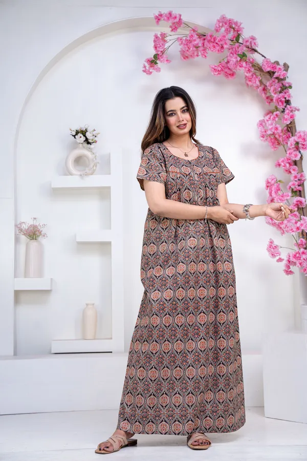 Ajrakh-Black_Procian-Print_Pure_Cotton_NightGown