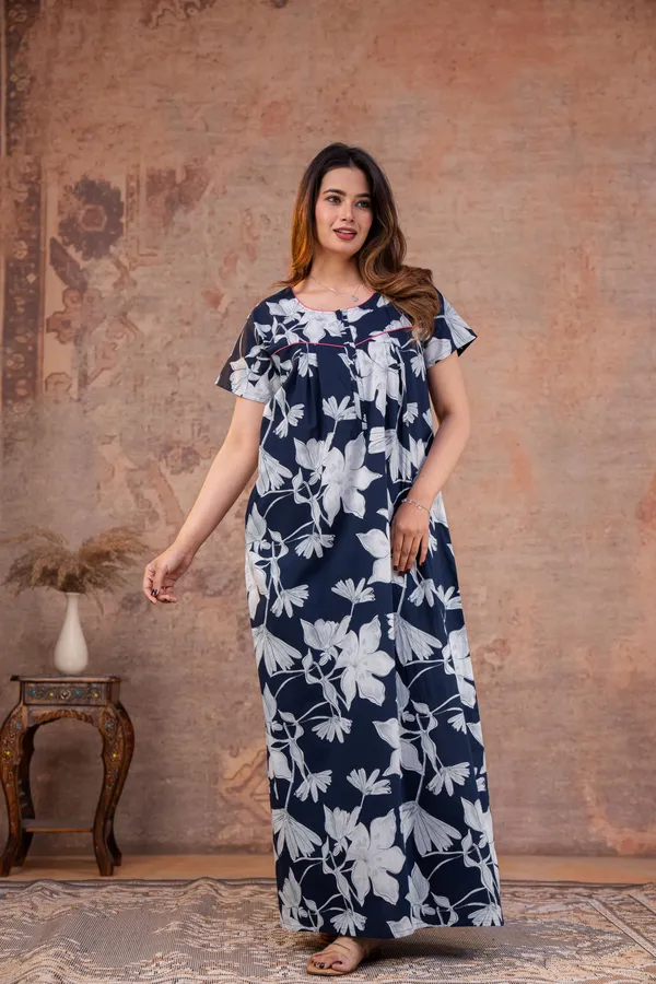 Water-Lily-Navy-Blue_Discharge-Print_Pure_Cotton_NightGown
