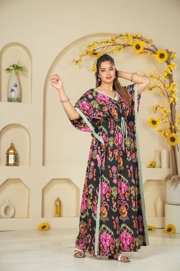 Ikkat_Black_LoungeWear_Pure_Cotton_Kaftan