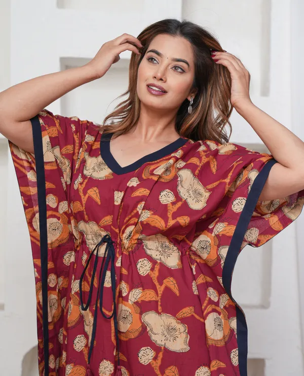 Poppy_Flower-_Maroon_LoungeWear_Pure_Cotton_Kaftan