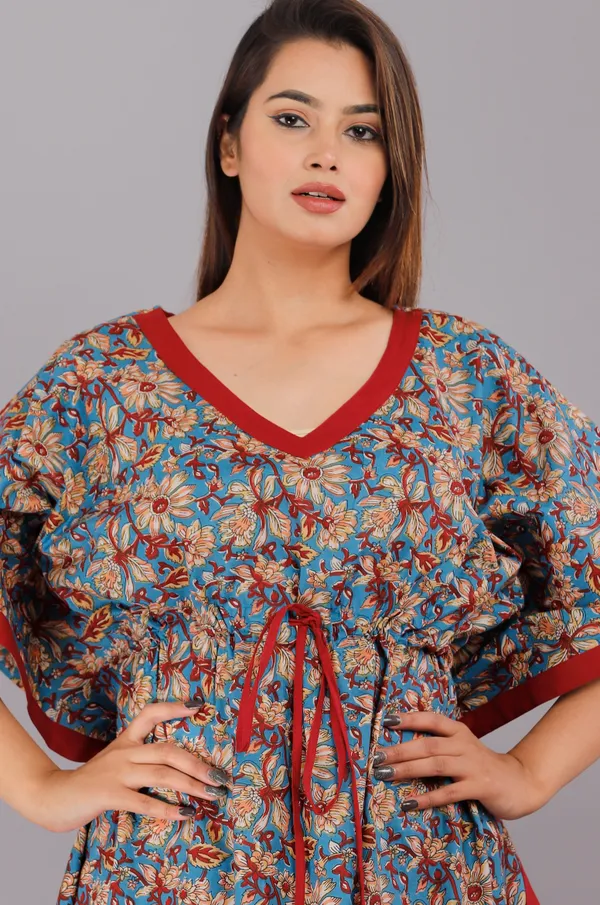 Kalamkari_Flower-Blue_LoungeWear_Pure_Cotton_Kaftan