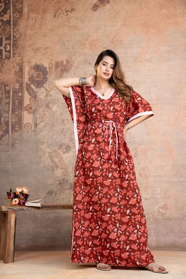 Lotus_Leaves_Maroon_LoungeWear_Pure_Cotton_Kaftan