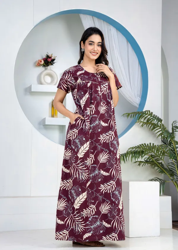 Plum-Leaf-Wine_Discharge-Print_Pure_Cotton_NightGown