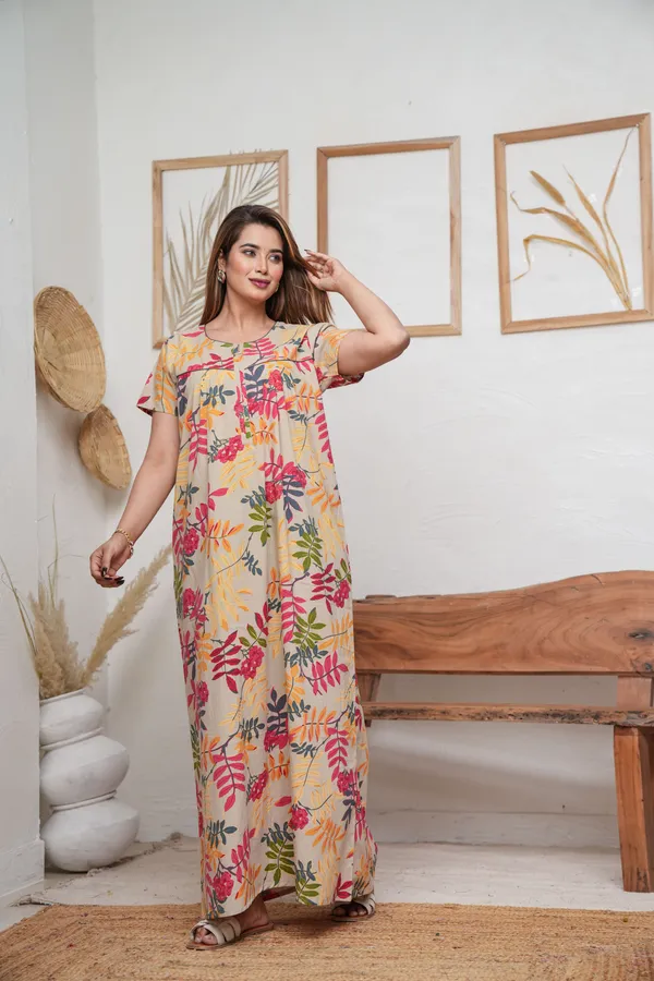 Neem_Leaves_Beige_Discharge-Print_Pure_Cotton_NightGown