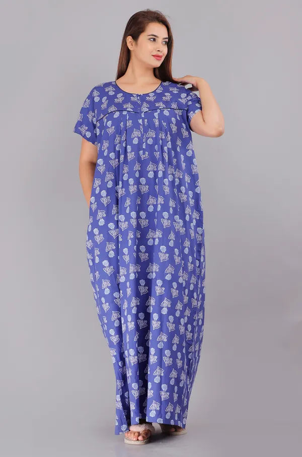 Gulmohar-Blue_Procian-Print_Pure_Cotton_NightGown