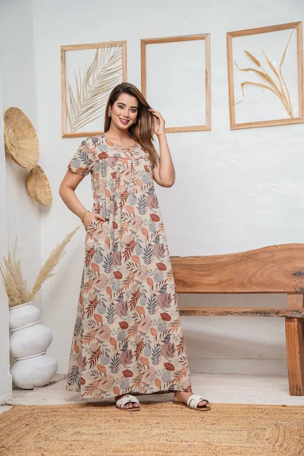 Linning_Leaves_Grey_Discharge-Print_Pure_Cotton_NightGown