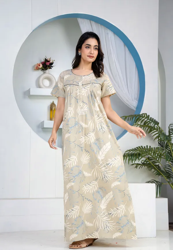 Plum-Leaf-Grey_Discharge-Print_Pure_Cotton_NightGown
