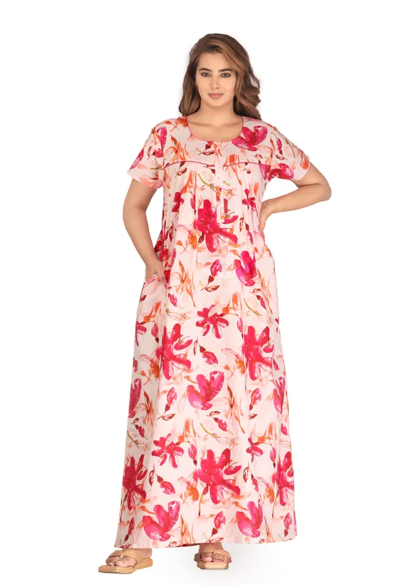 Spray-Flower-Pink_Discharge-Print_Pure_Cotton_NightGown