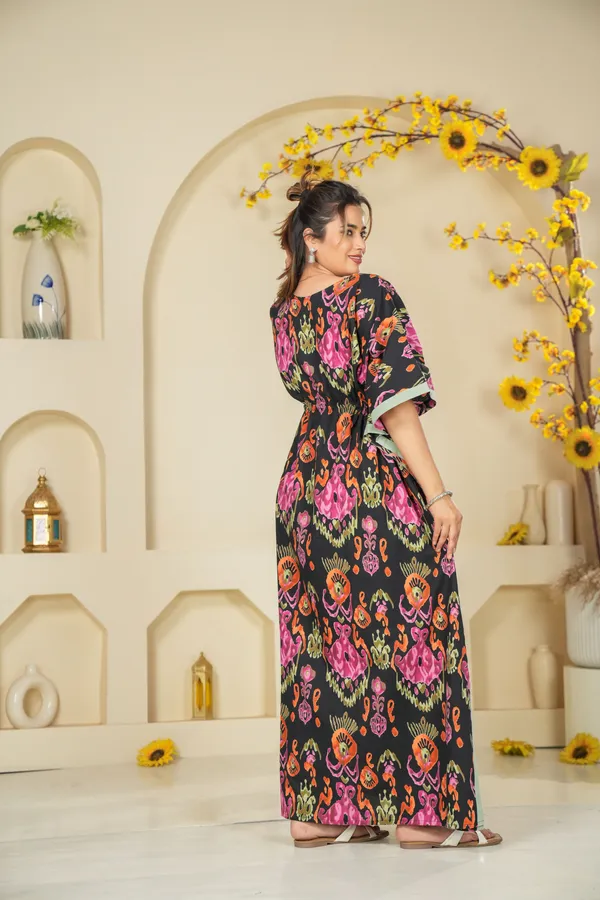 Ikkat_Black_LoungeWear_Pure_Cotton_Kaftan