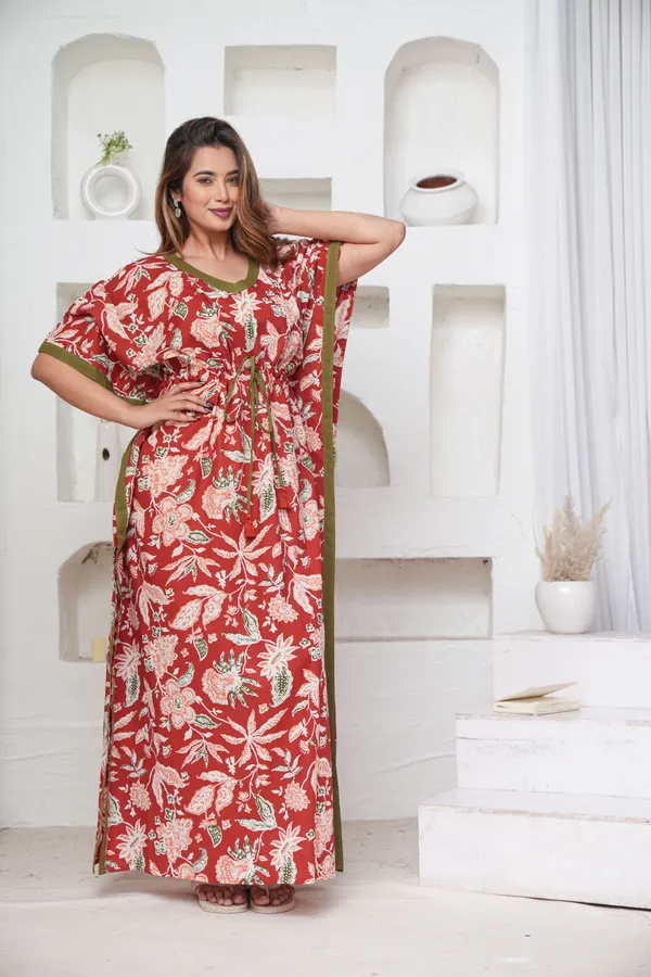 MariGold_Red_LoungeWear_Pure_Cotton_Kaftan