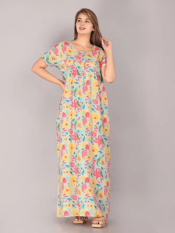 Marine-_Sea_Green_Discharge-Print_Pure_Cotton_NightGown