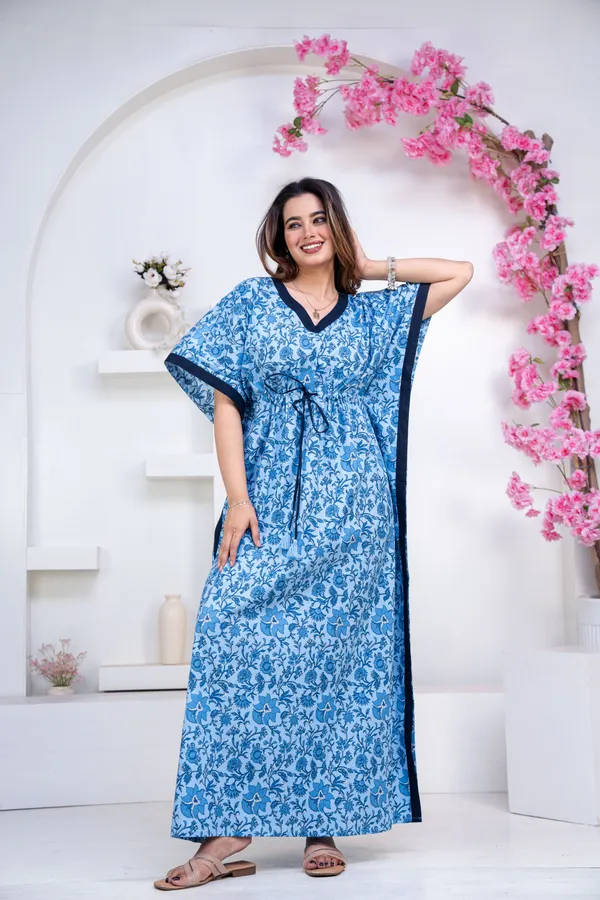 Petals_Vines_Blue_LoungeWear_Pure_Cotton_Kaftan
