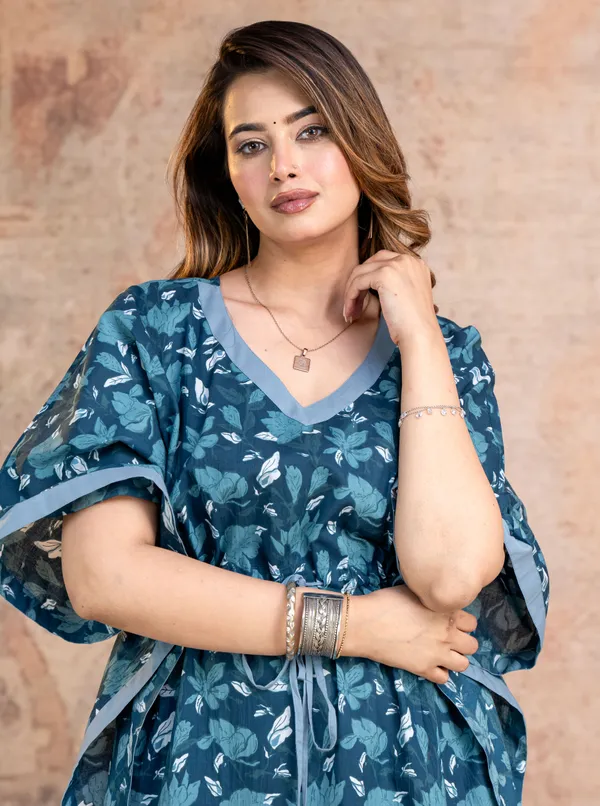 Lotus_Leaves_Blue_LoungeWear_Pure_Cotton_Kaftan