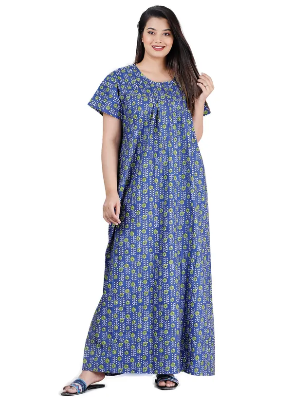 Flower-Blue_Procian-Print_Pure_Cotton_NightGown