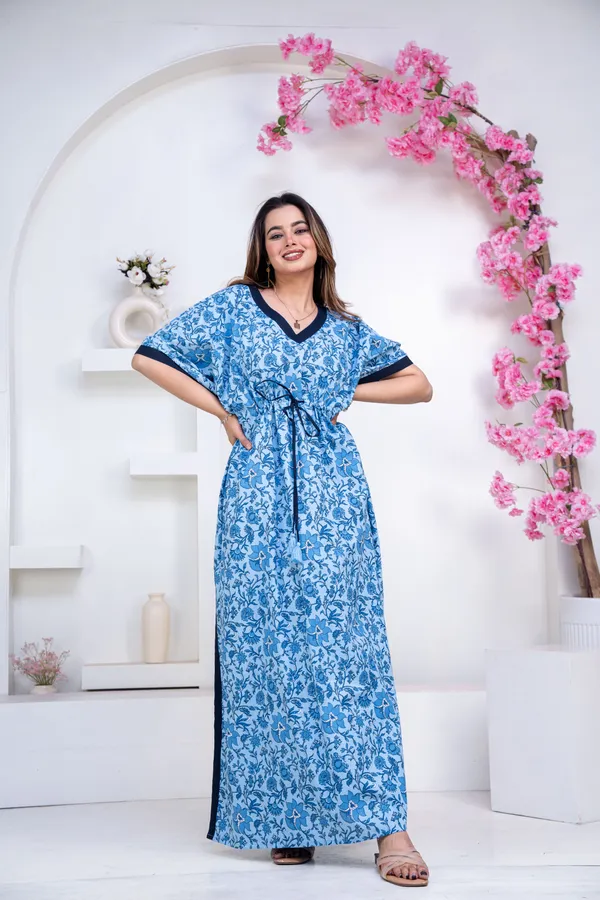 Petals_Vines_Blue_LoungeWear_Pure_Cotton_Kaftan