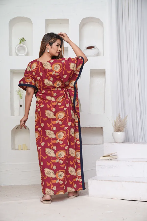 Poppy_Flower-_Maroon_LoungeWear_Pure_Cotton_Kaftan