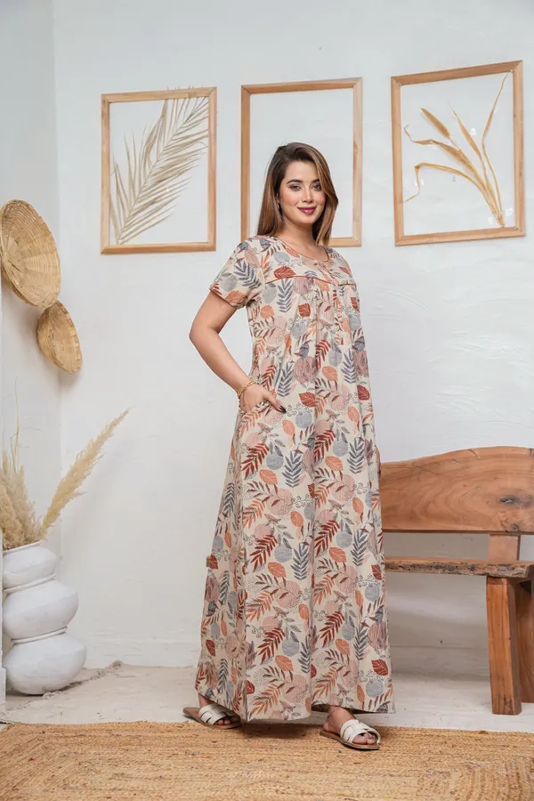 Linning_Leaves_Grey_Discharge-Print_Pure_Cotton_NightGown