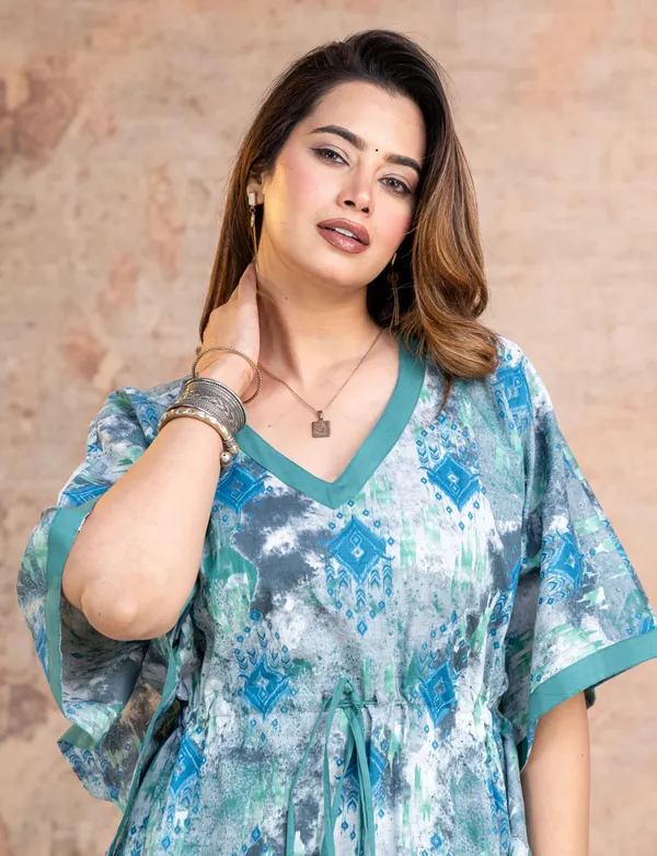 Ikkat_Blue_Grey_LoungeWear_Pure_Cotton_Kaftan
