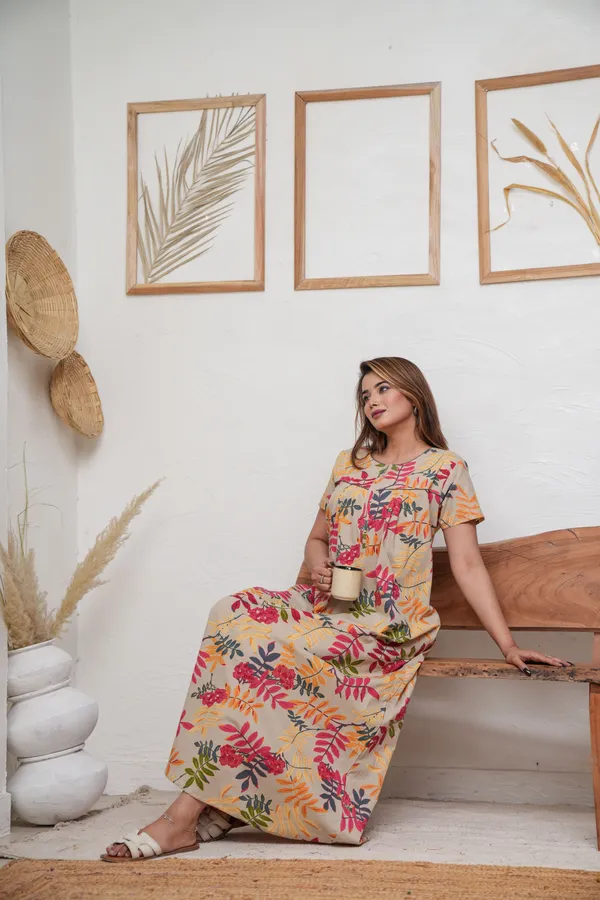 Neem_Leaves_Beige_Discharge-Print_Pure_Cotton_NightGown