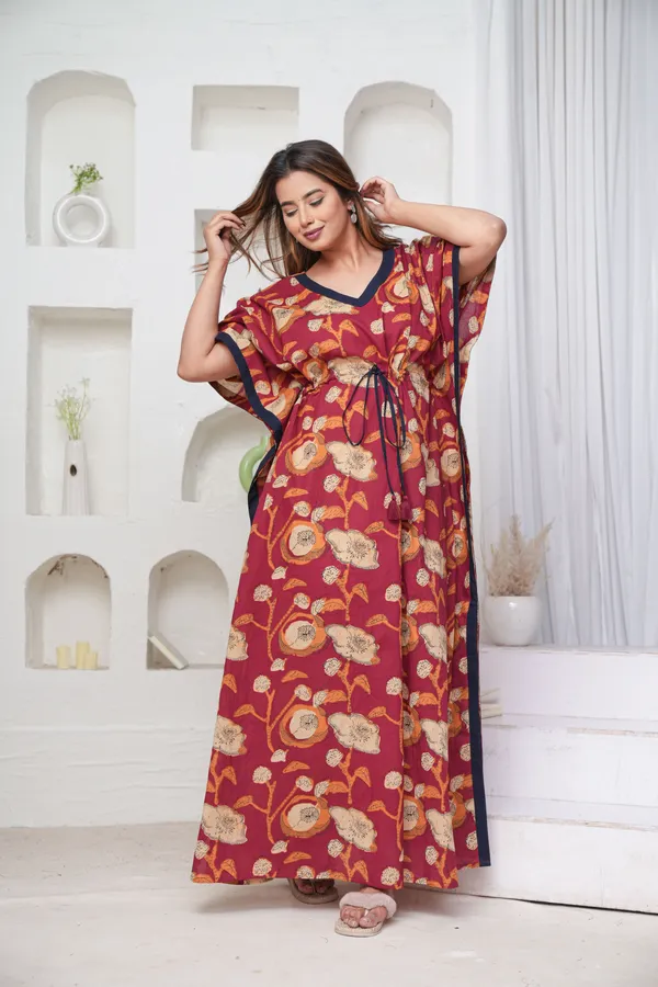 Poppy_Flower-_Maroon_LoungeWear_Pure_Cotton_Kaftan