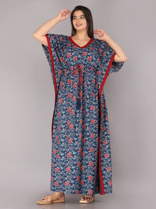 Ice_Flower-Navy_Blue_LoungeWear_Pure_Cotton_Kaftan