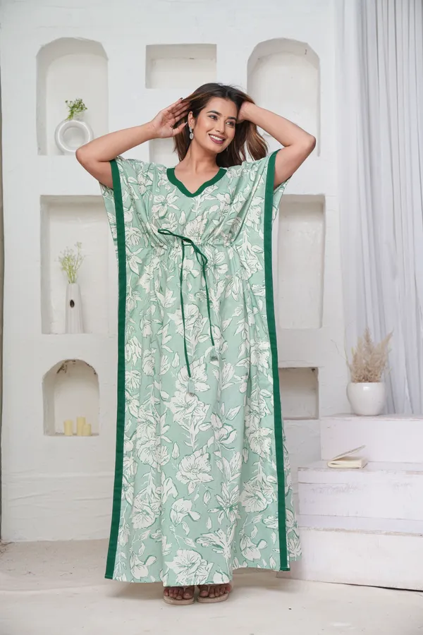 Pastel_Flower_Mint_LoungeWear_Pure_Cotton_Kaftan