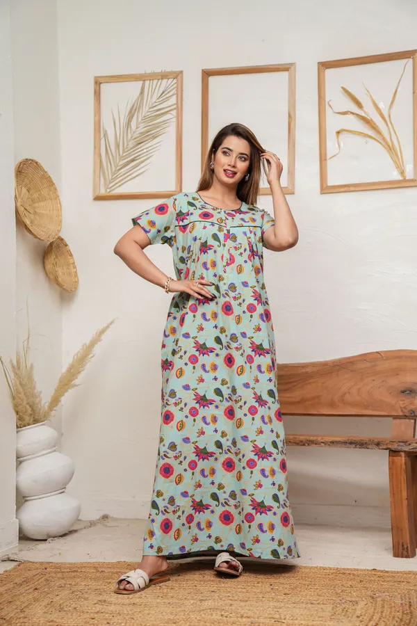 Paisely_Flower_Pista_Discharge-Print_Pure_Cotton_NightGown