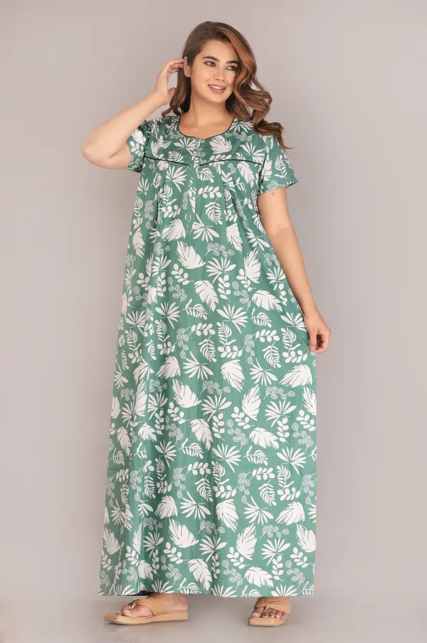PineLeaf-Green_Procian-Print_Pure_Cotton_NightGown