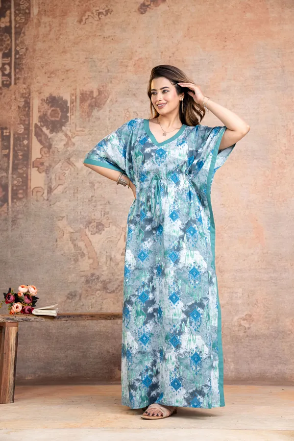 Ikkat_Blue_Grey_LoungeWear_Pure_Cotton_Kaftan