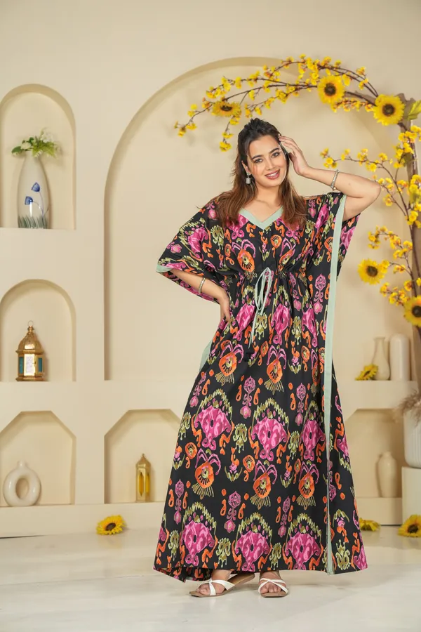 Ikkat_Black_LoungeWear_Pure_Cotton_Kaftan