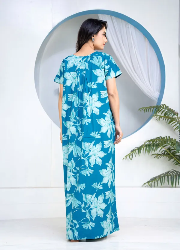 Water-Lily-Teal_Discharge-Print_Pure_Cotton_NightGown
