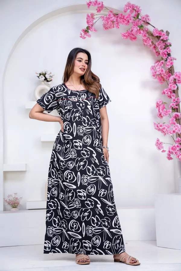 Doodle-Black_Procian-Print_Pure_Cotton_NightGown