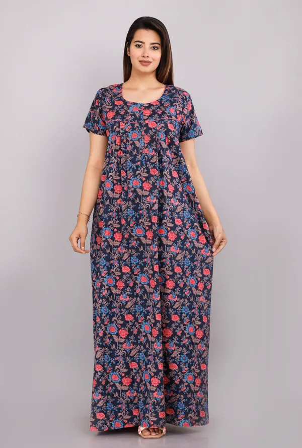 Eight_Colour_Flower-Navy_Blue_Discharge-Print_Pure_Cotton_NightGown