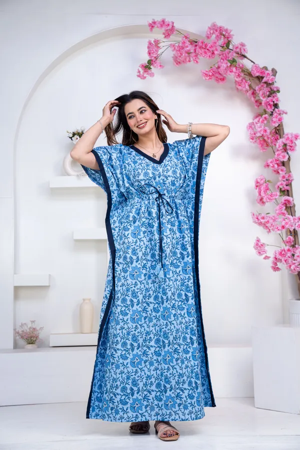 Petals_Vines_Blue_LoungeWear_Pure_Cotton_Kaftan