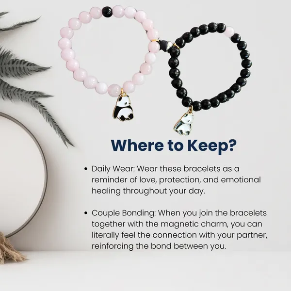Couple_Bracelet_Set_Rose_Quartz_Obsidian_Beads_Bear_Charm_Magnetic_Connection_Set_Of_2