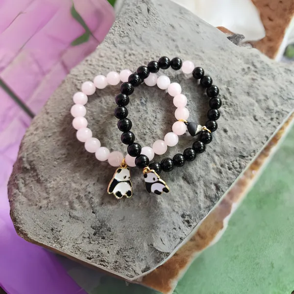 Couple_Bracelet_Set_Rose_Quartz_Obsidian_Beads_Bear_Charm_Magnetic_Connection_Set_Of_2