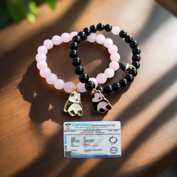 Couple_Bracelet_Set_Rose_Quartz_Obsidian_Beads_Bear_Charm_Magnetic_Connection_Set_Of_2