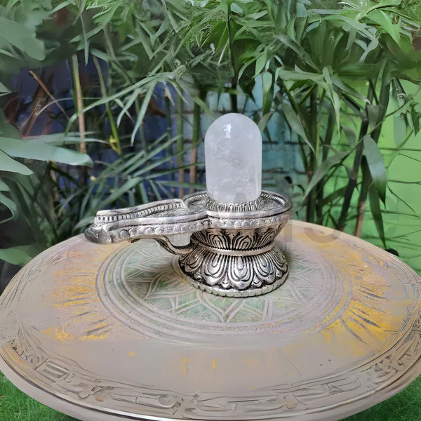 Premium_Clear_Quartz_Shivaling_With_Silver_Plated_Base_600G_Sacred_Spiritual_Artifact_For_Meditation_Worship