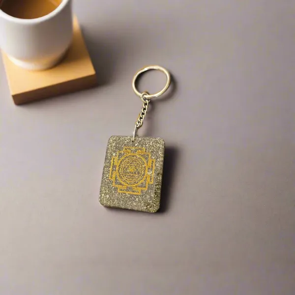 Pyrite_Wealth_Magnet_Keychain_Shree_Yantra