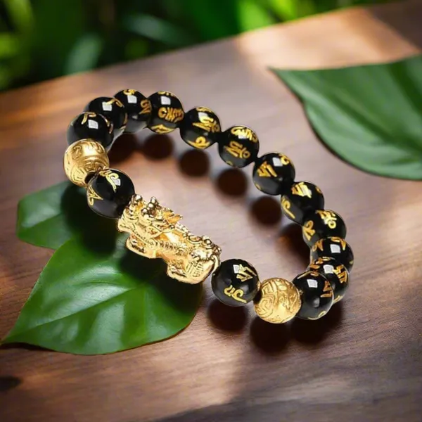 Natural_Black_Onyx_Pi_Xiu_Beads_Bracelet_With_Gold_Accents_For_Protection_Aura_Cleansing_And_Abundance
