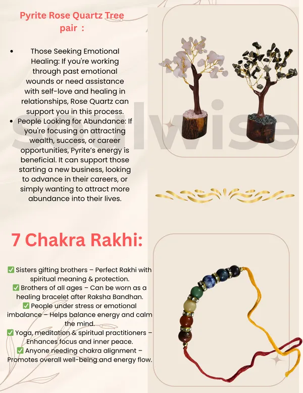 Soulwise_Rakhi_Gift_For_Brother_Rose_Quartz_Pyrite_Crystal_Tree_Set_With_Wooden_Base_6_Designer_7_Chakra_Healing_Stone_Rakhi_Raksha_Bandhan_Special_Combo_Gift