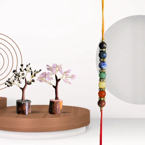 Soulwise_Rakhi_Gift_For_Brother_Rose_Quartz_Pyrite_Crystal_Tree_Set_With_Wooden_Base_6_Designer_7_Chakra_Healing_Stone_Rakhi_Raksha_Bandhan_Special_Combo_Gift