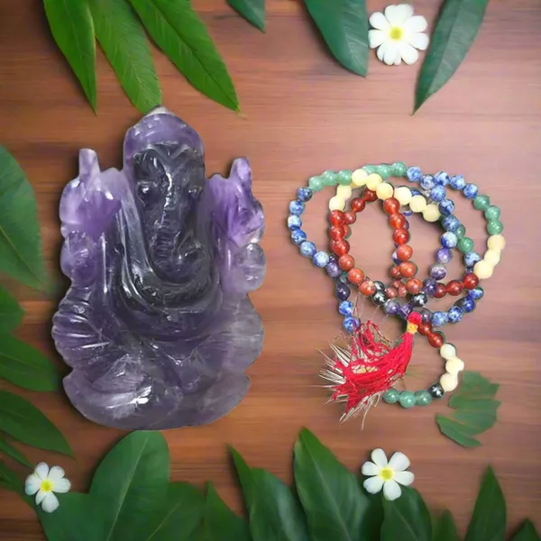 Diwali_Worship_Combo_Pack_Amethyst_Ganesha_2_With_7_Chakra_Jaap_Mala_Necklace_Crystal_Gift_Combo