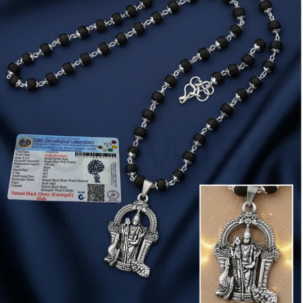 Karungali_Mala_With_Lord_Murugan_Pendant_Handmade_Ebony_Wood_Bead_Necklace_With_Silver_Alloy_Pendant_Spiritual_Protection_Mala_For_Men_Women