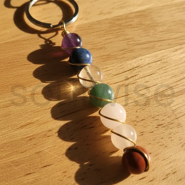 Seven_Chakra_Bead_Keychain_With_Random_Golden_Or_Silver_Colour_Natural_Gemstone_Healing_Keyring_For_Positivity_Protection_And_Good_Energy