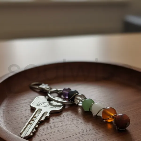 Seven_Chakra_Bead_Keychain_With_Random_Golden_Or_Silver_Colour_Natural_Gemstone_Healing_Keyring_For_Positivity_Protection_And_Good_Energy