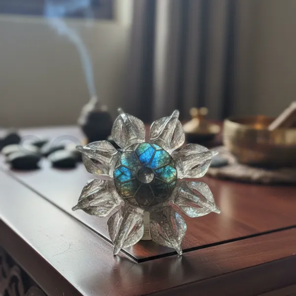 Labradorite_Flower_Dorje_Approx_700G_15Cm_Diameter_Natural_Healing_Crystal_Tool